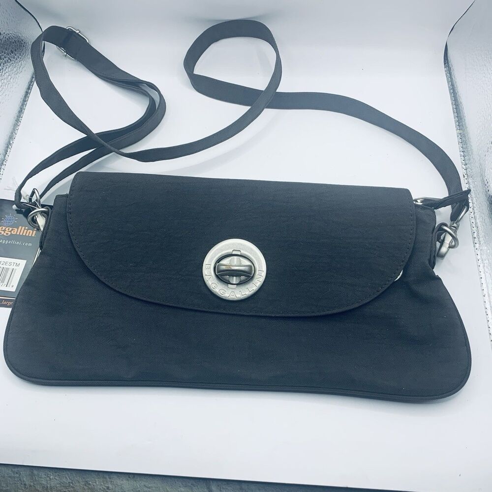 Baggallini Clutch Convertible Crossbody Bag Brown Silver Monaco Turn Lock Purse